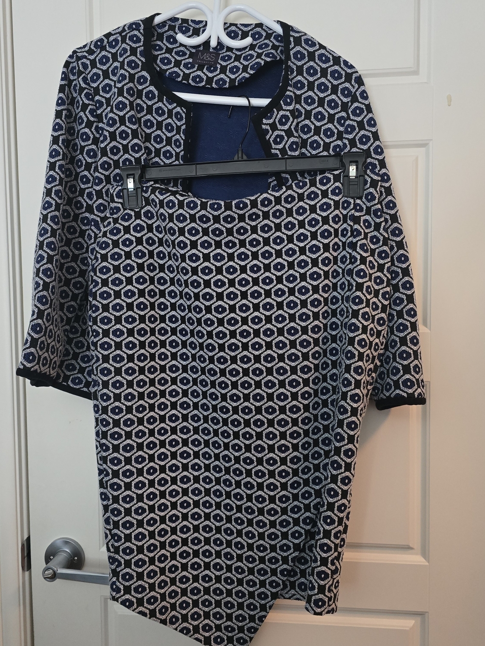 M&S Navy & White Geometric Skirt Suit Set - Picture 5 of 7